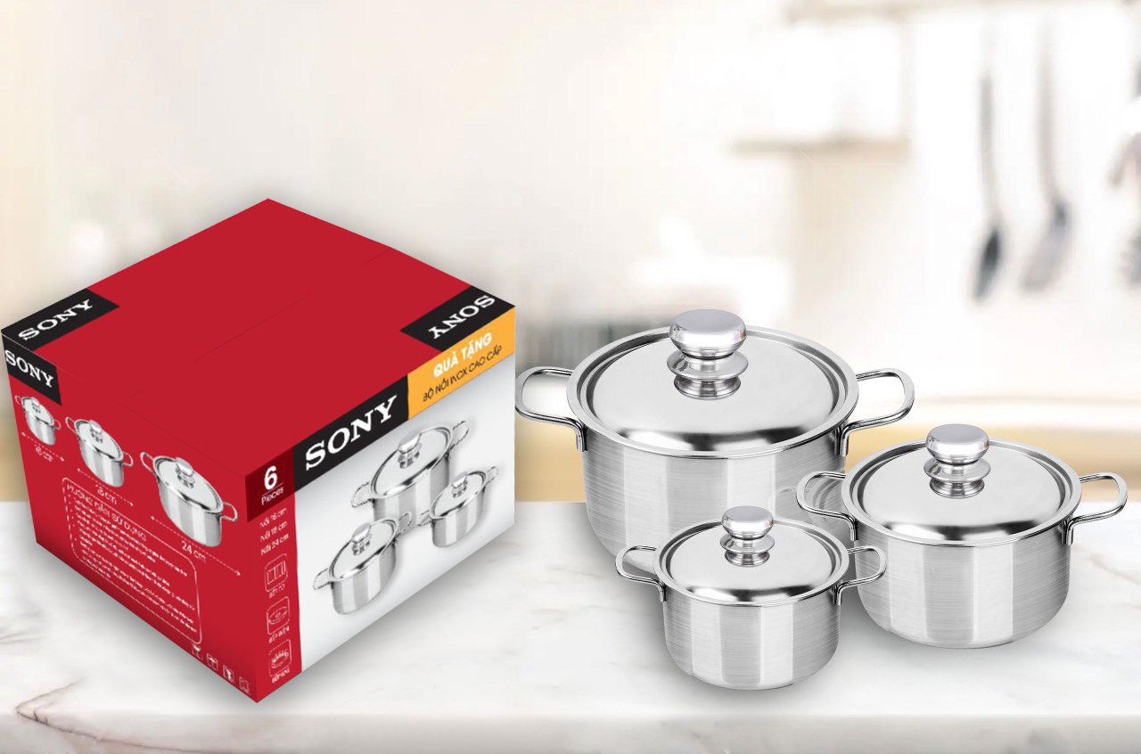 Bộ 3 Nồi Sony Inox Có Nắp